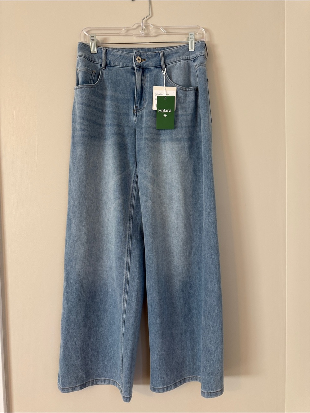 HALARA Flex Denim Washed Light Blue Low-Rise Wide Leg Jeans